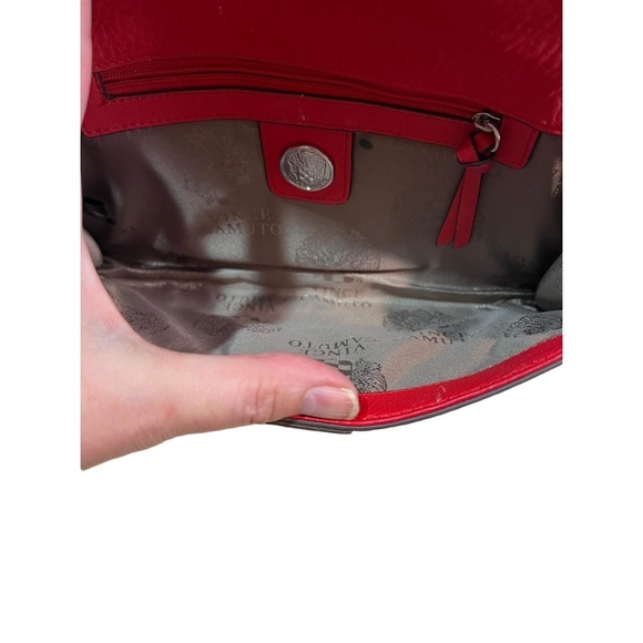 Vince Camuto Red Leather Silver Studded Embellished Clutch Evening Bag - Picture 9 of 12